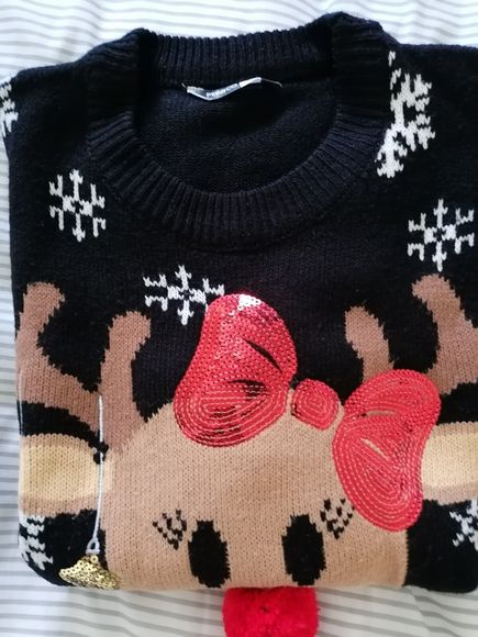 pep and co Womens Christmas Jumper M 12 To 14 Black 38 Inch Bust Reindeer Design - Picture 8 of 8